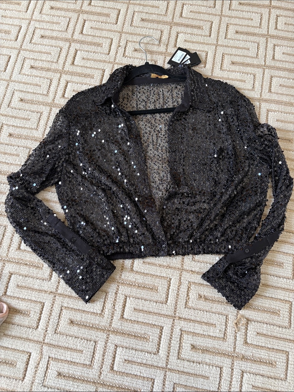 Maje Black Sequin Cropped Jacket - Picture 1 of 2